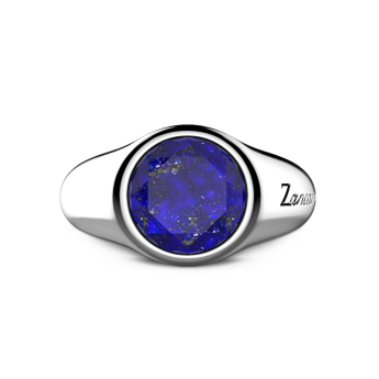 Zancan round silver signet ring with lapis lazuli.