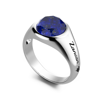 Zancan round silver signet ring with lapis lazuli. 2