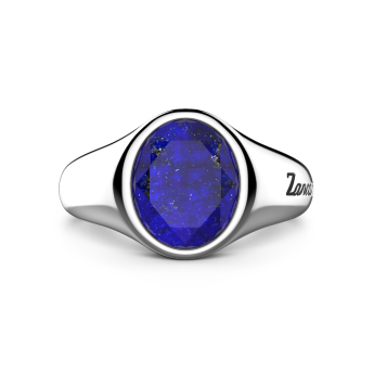 Zancan round silver signet ring with lapis lazuli.