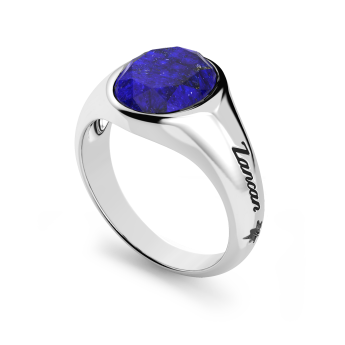 Zancan round silver signet ring with lapis lazuli. 2