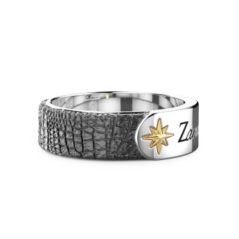 Zancan silver band ring with leather effect.