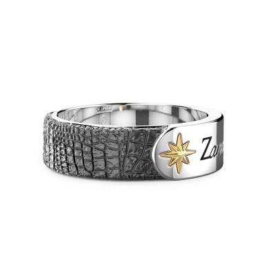 Anillo de banda Zancan de plata con efecto piel.