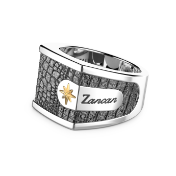 Zancan silver ring with leather effect. 2