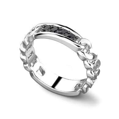 Zancan silver band ring with black stones.