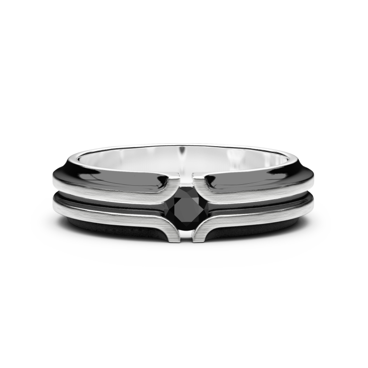 Zancan silver band ring with black stone.
