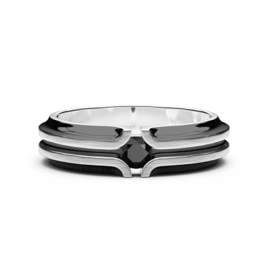 Anillo de banda de plata Zancan con piedra negra.