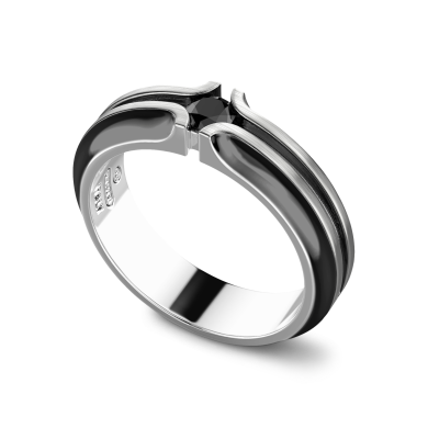 Anillo de banda de plata Zancan con piedra negra.