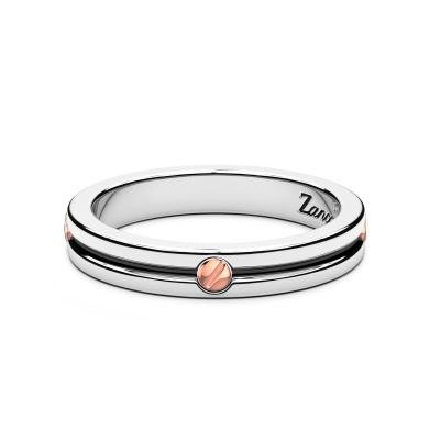 Anello a fede Zancan in argento con vite in oro rosa.
