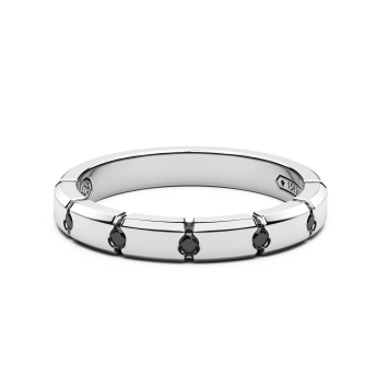 Silver and black stone ring.