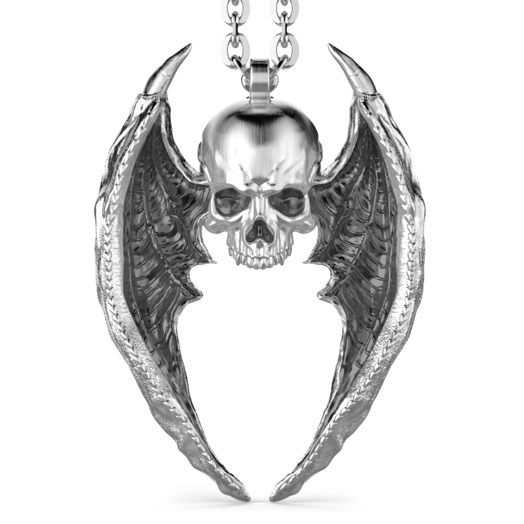 Zancan silver necklace with winged skull pendant.