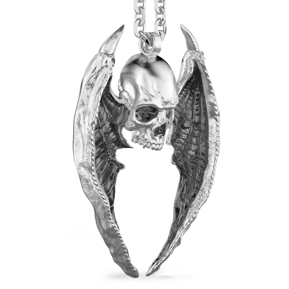 Collar Zancan de plata con colgante de calavera alada.