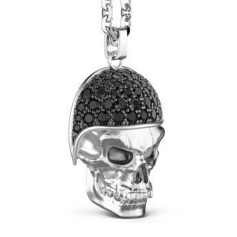 Zancan silver necklace with biker skull pendant with black stones. 2
