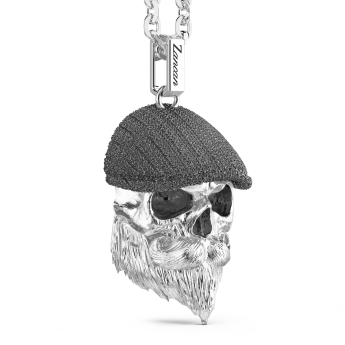 Zancan silver necklace with flat cap skull pendant. 2