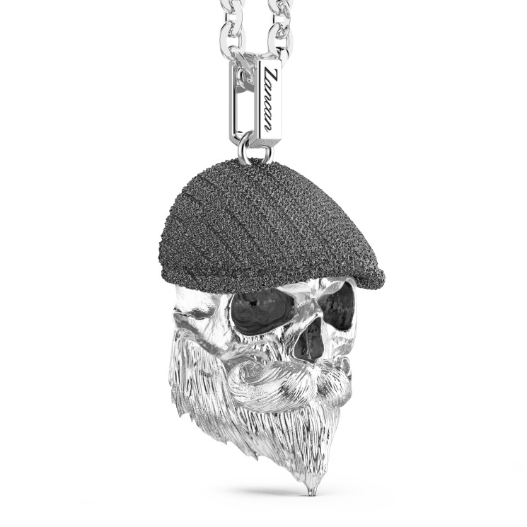 Collana Zancan in argento con pendente a teschio con coppola.