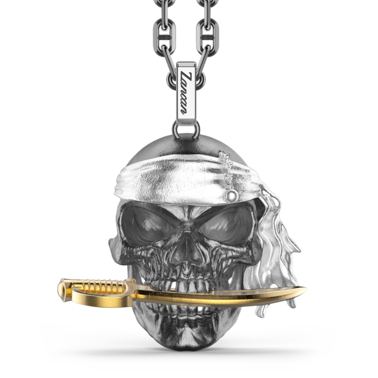 Collana Zancan in argento con pendente a teschio pirata.