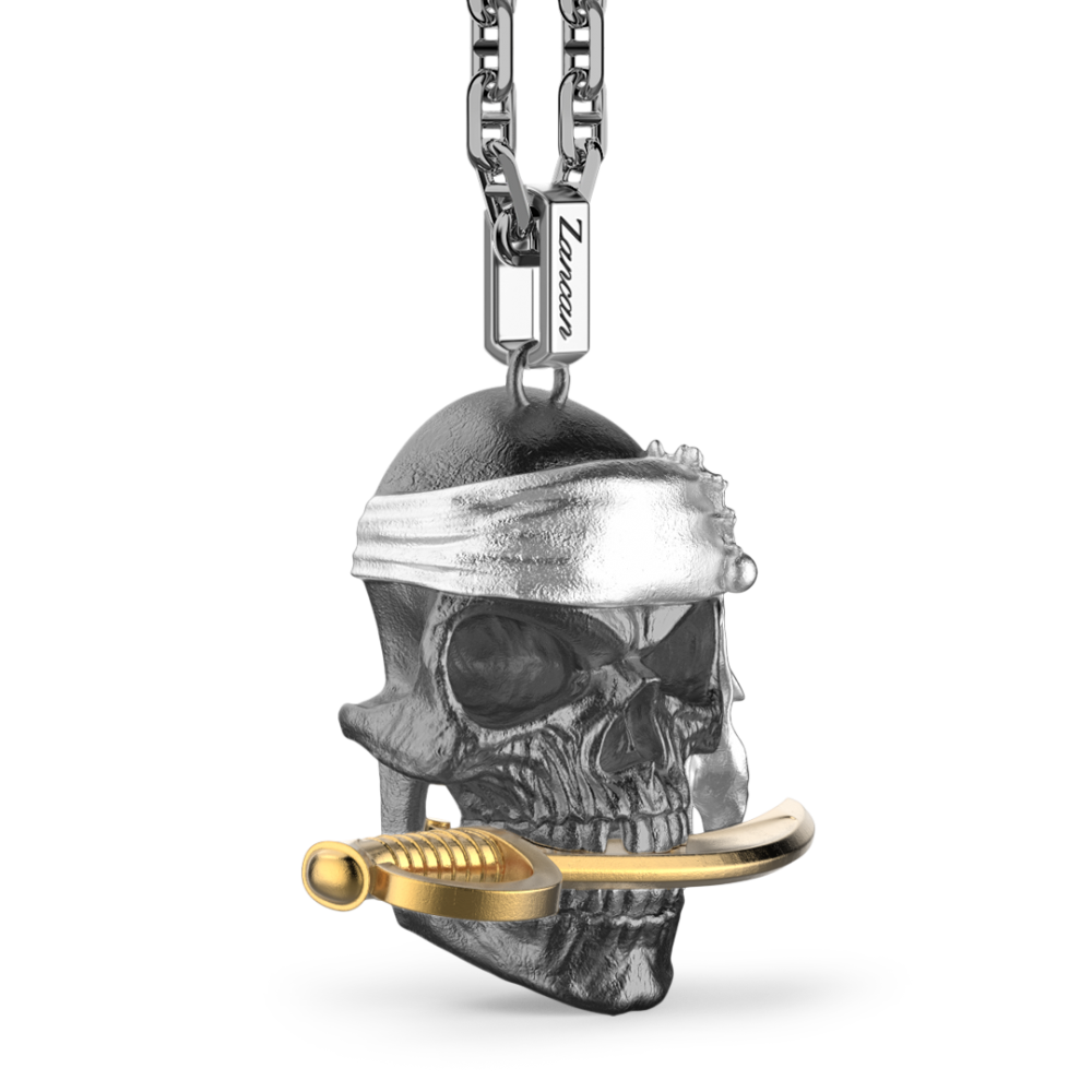 Collana Zancan in argento con pendente a teschio pirata.