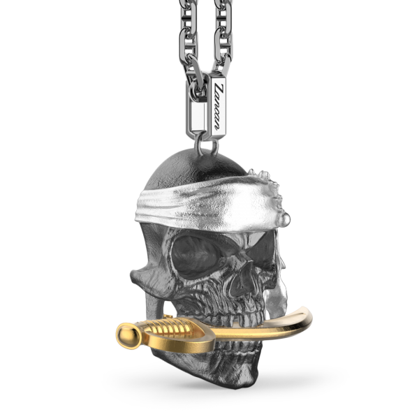 Zancan silver necklace with pirate skull pendant.