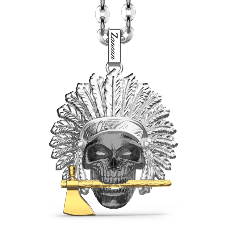 Collar Zancan de plata con colgante de calavera de nativo americano.
