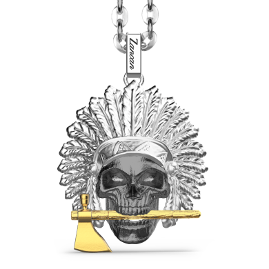 Collar Zancan de plata con colgante de calavera de nativo americano.