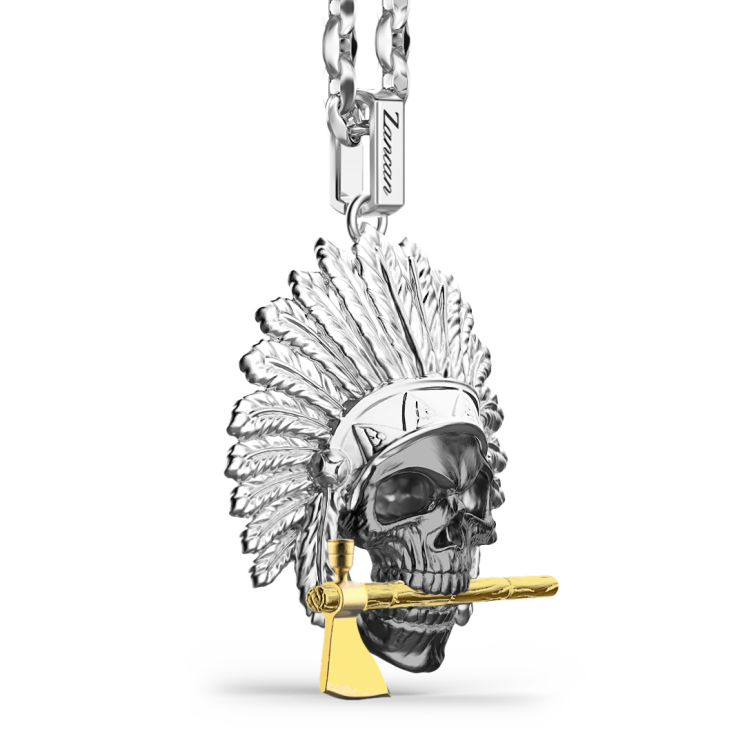 Collar Zancan de plata con colgante de calavera de nativo americano.