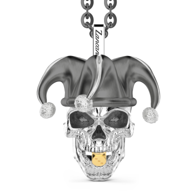 Zancan-Kette aus Silber mit Anhänger in Form eines Totenkopf-Jokers.