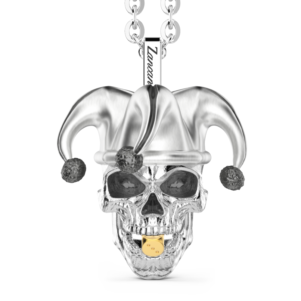 Collar Zancan de plata con colgante de calavera de joker.