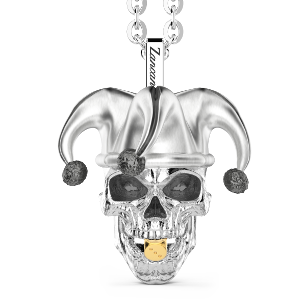 Collar Zancan de plata con colgante de calavera de joker.