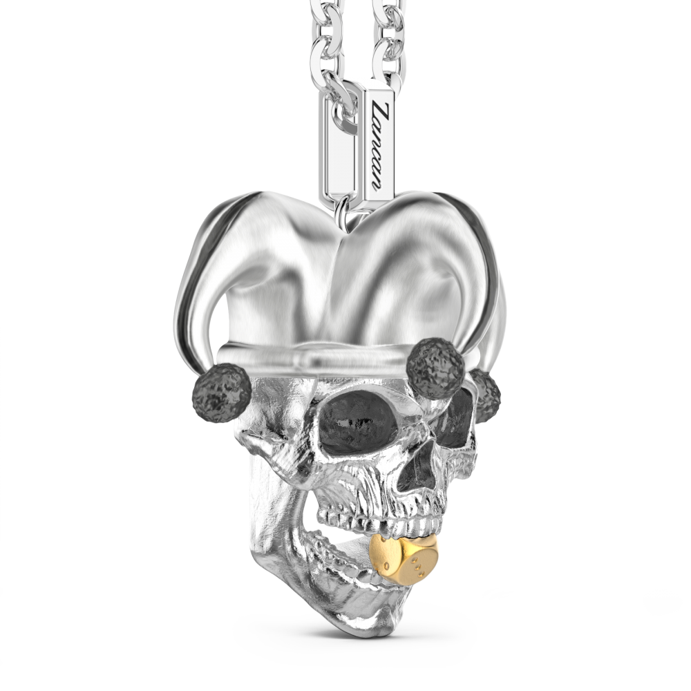 Collar Zancan de plata con colgante de calavera de joker.