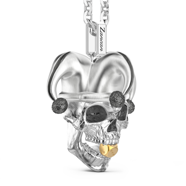 Collar Zancan de plata con colgante de calavera de joker.