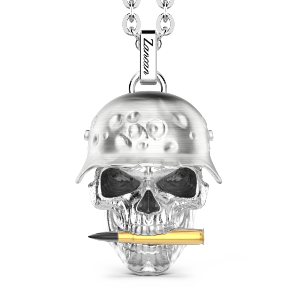 Collana Zancan in argento con pendente a teschio militare.
