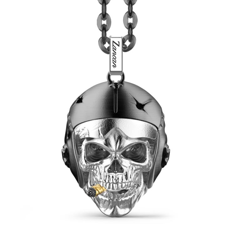 Collar Zancan de plata con colgante de calavera de aviador.