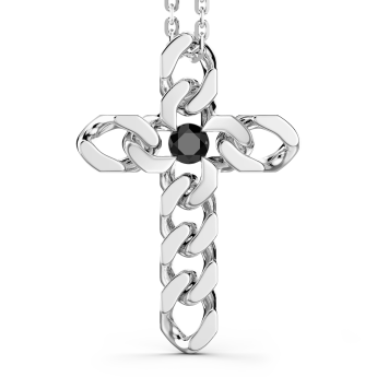 Zancan silver necklace with cross pendant and black stones.