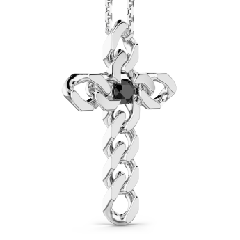 Zancan silver necklace with cross pendant and black stones. 2