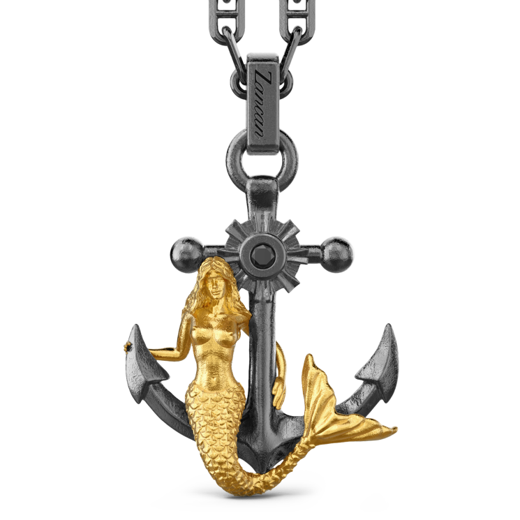 Zancan-Kette aus Silber mit Ankeranhänger mit Meerjungfrau.