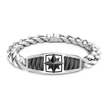 Bracelet Zancan en argent avec maille gourmette et plaque avec rose des vents en céramique.
