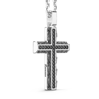 Zancan-Kette aus Silber mit Kreuzanhänger und schwarzen Edelsteinen. 2