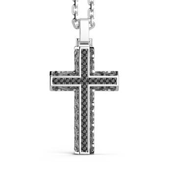 Zancan silver necklace with cross pendant and black stones.
