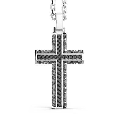 Collana Zancan in argento con pendente a croce e pietre nere.