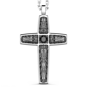 Collana Zancan in argento con pendente a croce e pietre nere.