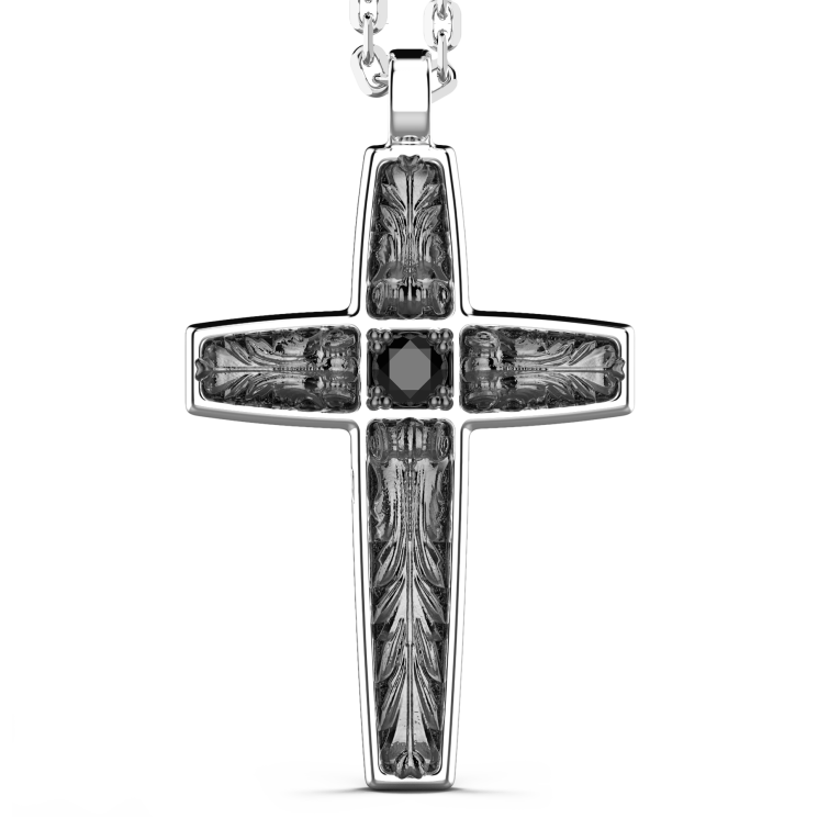 Collana Zancan in argento con pendente a croce e pietre nere.
