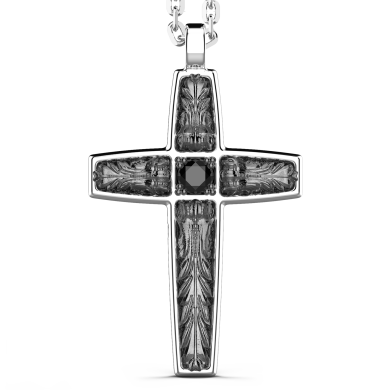 Collana Zancan in argento con pendente a croce e pietre nere.