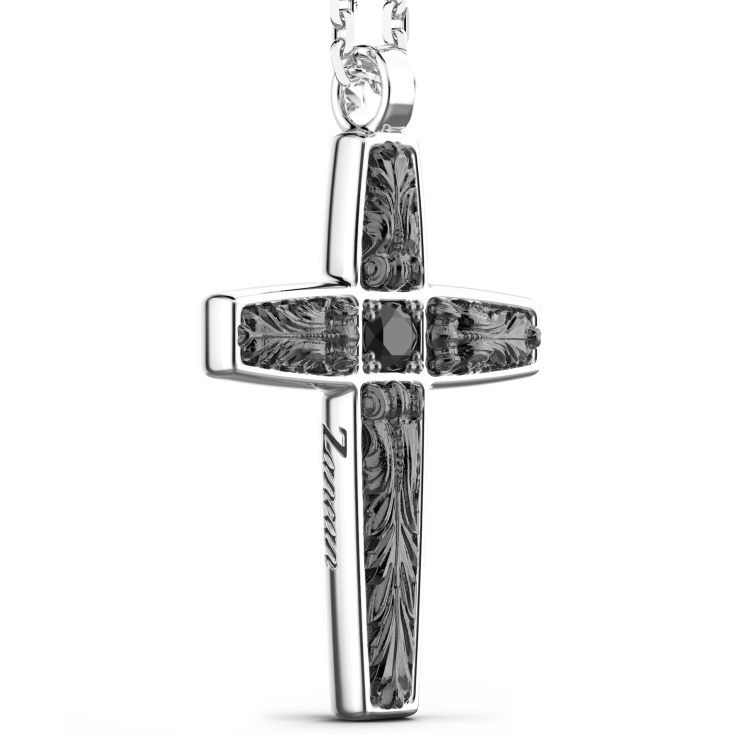 Collana Zancan in argento con pendente a croce e pietre nere.