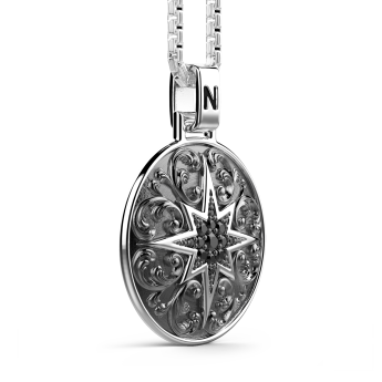 Collar Zancan de plata con colgante de rosa de los vientos y piedras negras. 2