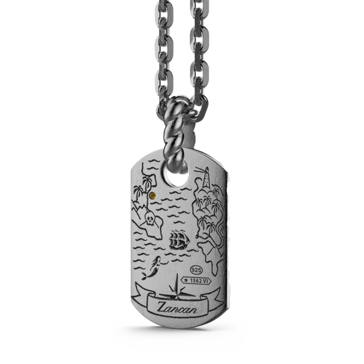 Zancan burnished silver necklace with pendant depicting sea waves.
