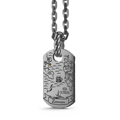 Zancan burnished silver necklace with pendant depicting sea waves.