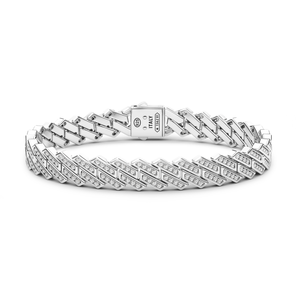 Pulsera Zancan solo malla de plata con piedras negras.