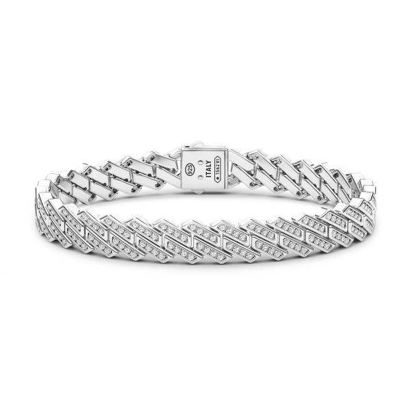 Pulsera Zancan solo malla de plata con piedras negras.