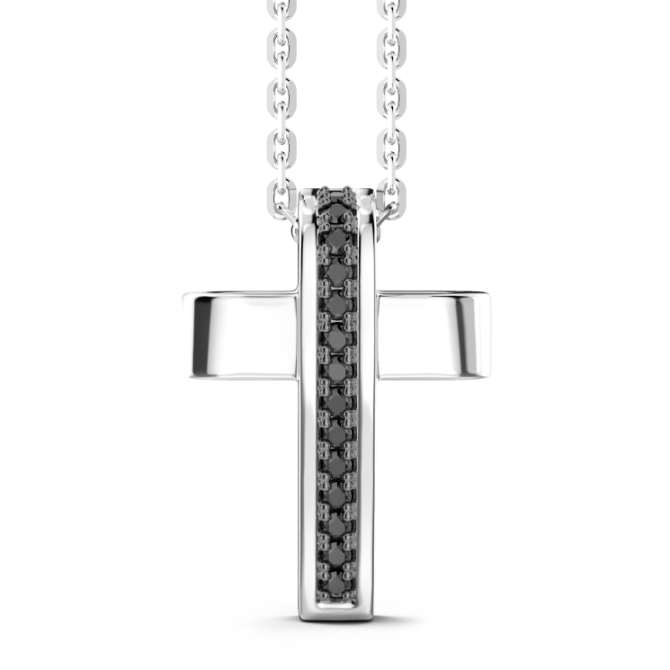 Zancan silver necklace with cross pendant and black stones.