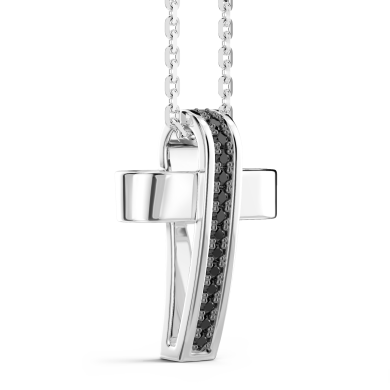 Zancan silver necklace with cross pendant and black stones.