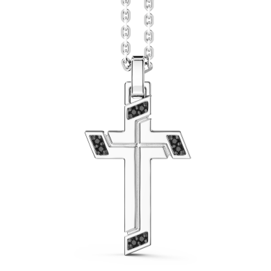 Zancan silver necklace with cross pendant and black stones.